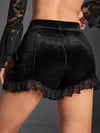 GothDark Gothic Contrast Lace Ruched Ruffle Hem Velvet Shorts