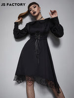 GothDark Peter Pan Neck Frill Criss Cross Contrast Lace Dress
