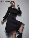 GothDark Peter Pan Neck Frill Criss Cross Contrast Lace Dress