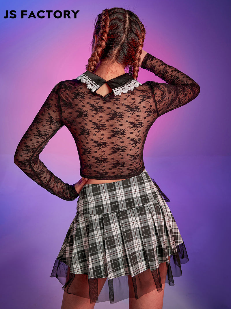 GothDark Peter Pan Collar Lace Top Without Bra