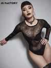 GothDark Spider Web Print Mesh Bodysuit