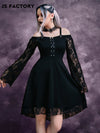 GothDark Cold Shoulder Grommet Lace Up Dress