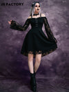 GothDark Cold Shoulder Grommet Lace Up Dress