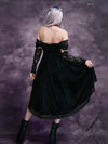 GothDark Off Shoulder Contrast Lace High Low Hem Velvet Dress Without Gloves