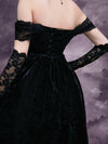 GothDark Off Shoulder Contrast Lace High Low Hem Velvet Dress Without Gloves