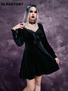 GothDark Lace Trim Bow Front Velvet Dress