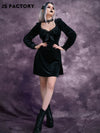 GothDark Lace Trim Bow Front Velvet Dress