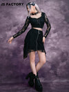 GothDark High Waist Moon Zipper Fly Lace Overlay Skirt