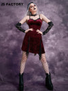 GothDark Lightweight Contrast Lace Bow Front Asymmetrical Hem Velvet Cami Dress Without Gloves