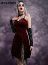 GothDark Lightweight Contrast Lace Bow Front Asymmetrical Hem Velvet Cami Dress Without Gloves