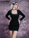 GothDark Lace Trim Square Neck Split Hem Bodycon Dress