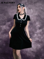 GothDark Lightweight Statement Collar Puff Sleeve Velvet Dress