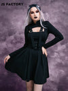 GothDark Mock Neck Peekaboo Front Buckled Dress Without Belt