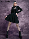 GothDark Mock Neck Peekaboo Front Buckled Dress Without Belt