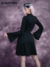 GothDark Lace Yoke Grommet Lace Up Waist Dress Without Belt