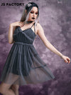 GothDark Zip Back Mesh Overlay Cami Dress