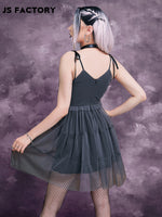 GothDark Zip Back Mesh Overlay Cami Dress