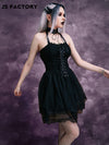 GothDark Lace Up Front Halter Top & Skirt Set