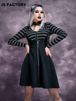 GothDark Striped Button Front Crop Tee