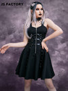 GothDark O-ring Strap Half Zipper Cami Dress