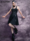 GothDark O-ring Strap Half Zipper Cami Dress