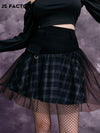 GothDark Tartan Print Sheer Mesh Skirt