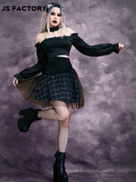 GothDark Tartan Print Sheer Mesh Skirt