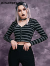 GothDark Striped Button Front Crop Tee