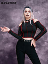 GothDark Top-stitching Cold Shoulder Crop Tee