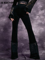 GothDark High Waist Mesh Insert Boot-Cut Leg Pants