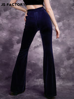 GothDark Solid Velvet Flare Leg Pants