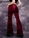 GothDark Lace Hem Velvet Flare Leg Pants