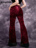 GothDark Lace Hem Velvet Flare Leg Pants