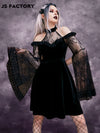 GothDark Lightweight Contrast Lace Split Sleeve Cold Shoulder Mesh Dress