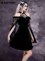 GothDark Lightweight Contrast Lace Split Sleeve Cold Shoulder Mesh Dress